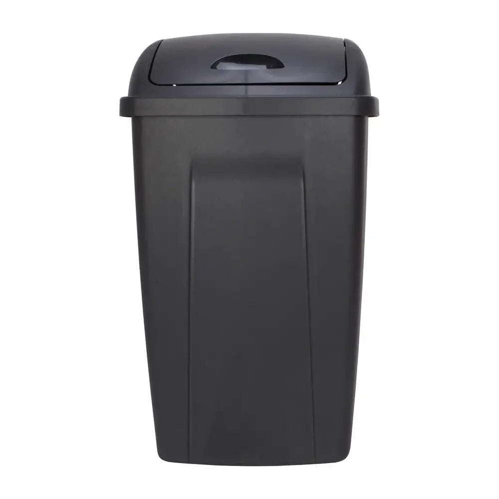 13 Gallon Swing Top Plastic Kitchen Garbage Can Black Indoor Trash Bin Dual Lid Decorative 12.5x16.35x28.23