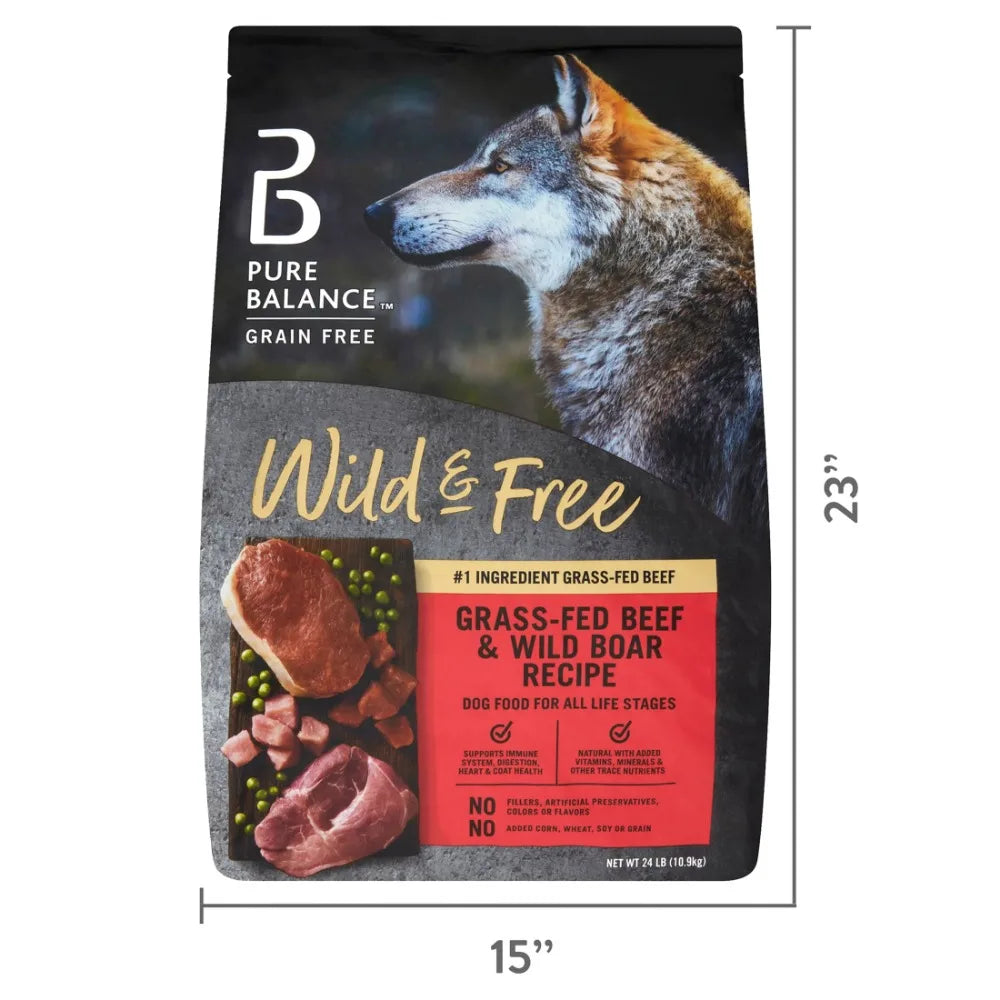 Dry Dog Food Wild & Free Beef & Wild Boar Recipe Dry Dog Food 24 Lbs Grain-Free Feed Dogs Snacks Supplies Pet Products