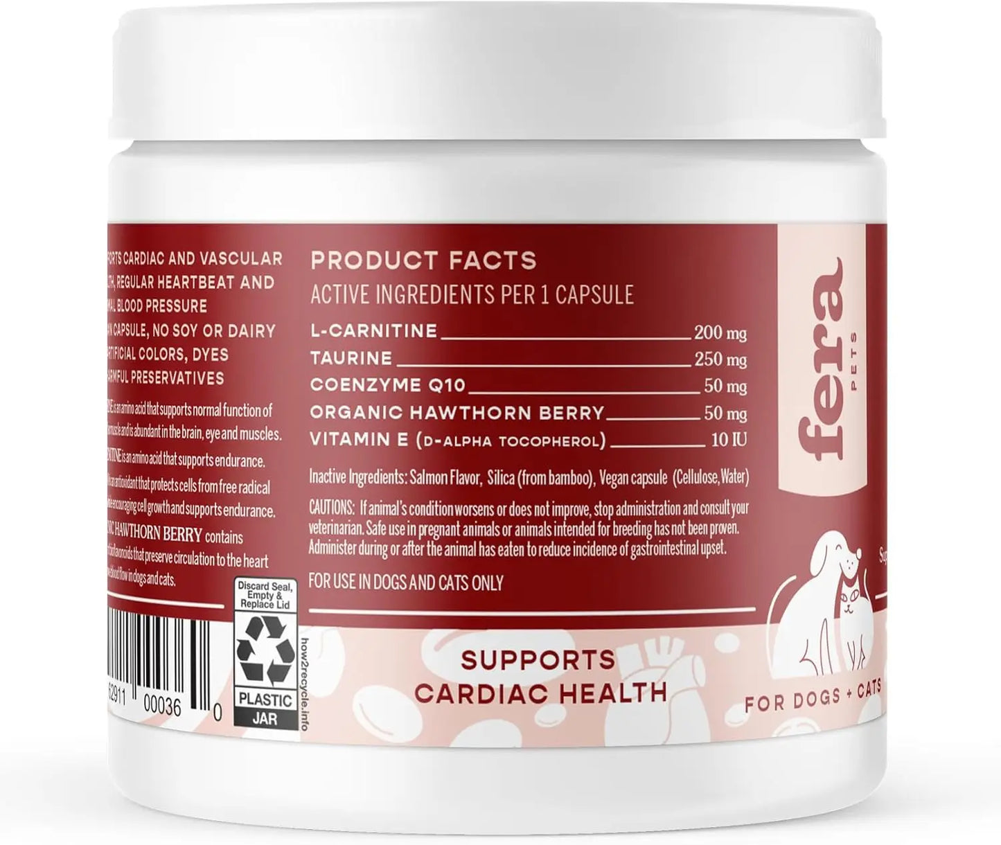60 capsules- Supplement for Dogs & Cats – Vet Created -Cardiovascular Function & Strength-Taurine, CoQ10,