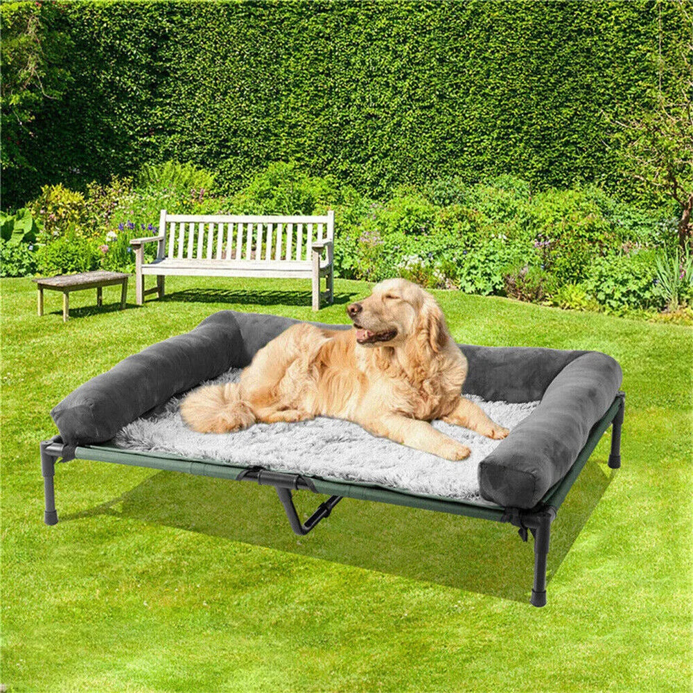 XXL XL Large Dog Bed Outdoor Raised Dog Bed with Cooling Breathable Mat and Soft Plush Mat Pet Puppy Camping Cot for Home Garden Indoor