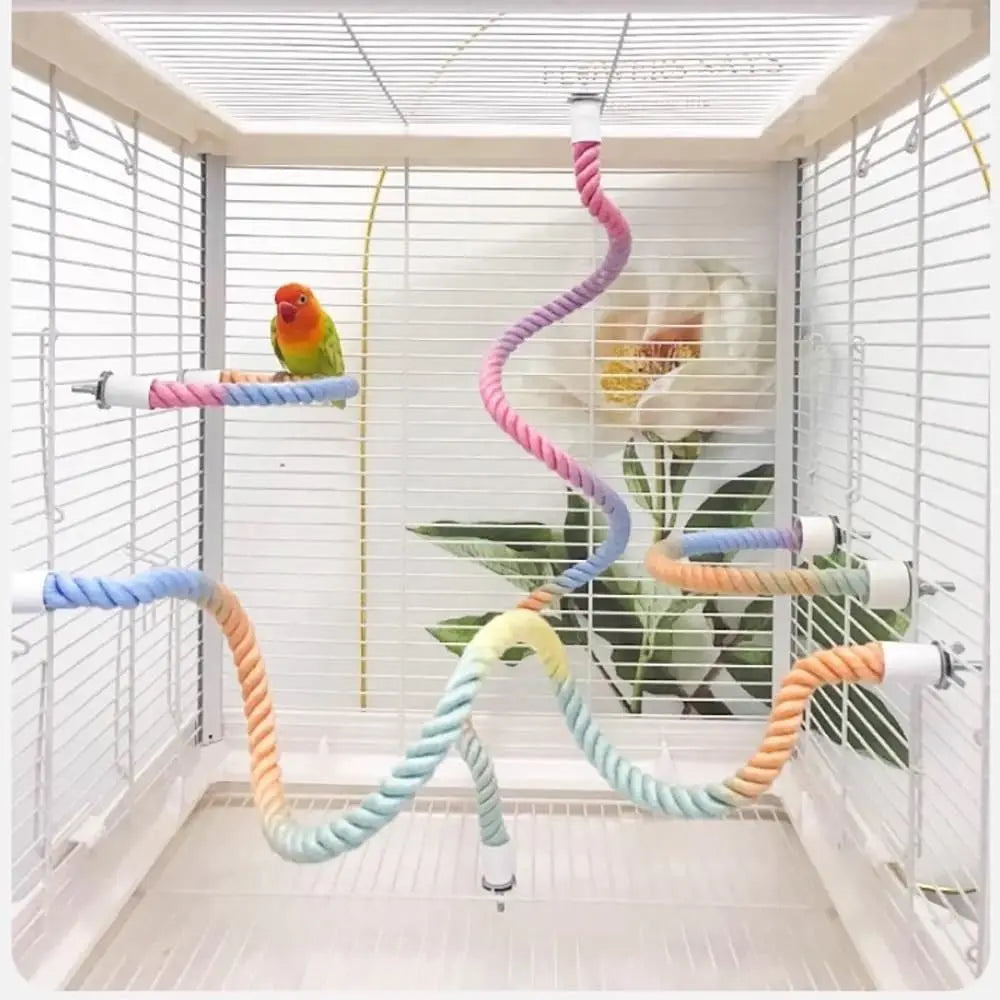 Screw Head Colored Cotton Parrot Pole Sturdy Hanging Clip Parrot Standing Woven Rope Rotating Comfortable Bird Bite Toy Climbing Pet