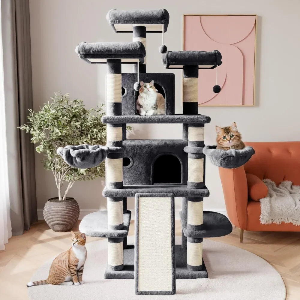 68 Inches Cat Tower Multi-Level Large Cat Tree for Large Kitties/Big Cat Tower with Condo/Cozy Plush Pussycat Perches