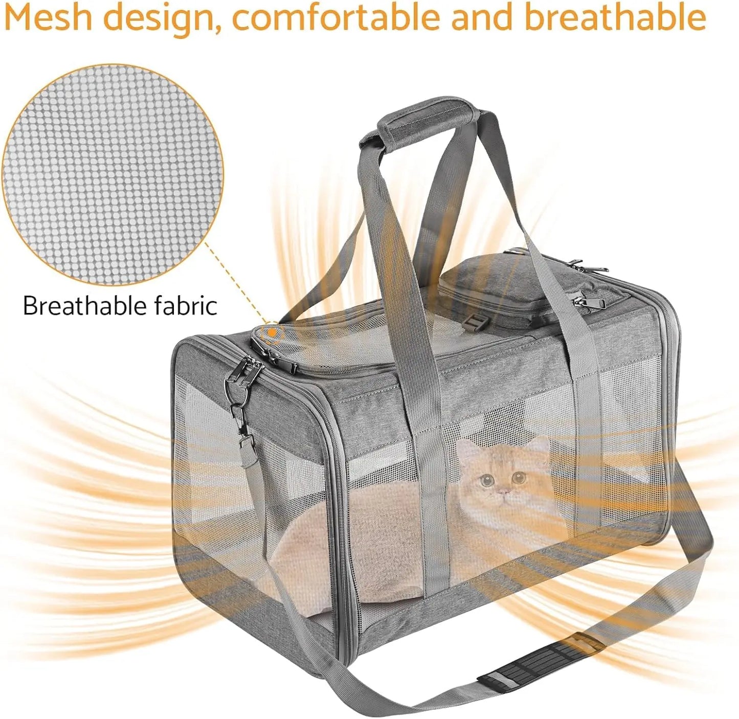 Dog Carrier, Cat Carrier Airline Approved Soft Pet Carrier with Breathable Honeycomb Board, Removable Support Board for Car,