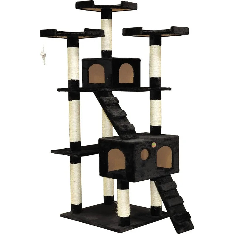 72" Tall Cat Tree Tower with Cat Condos - Large Cat Tree - Tower for Indoor Cats - Play Scratch Hide Climb Activity