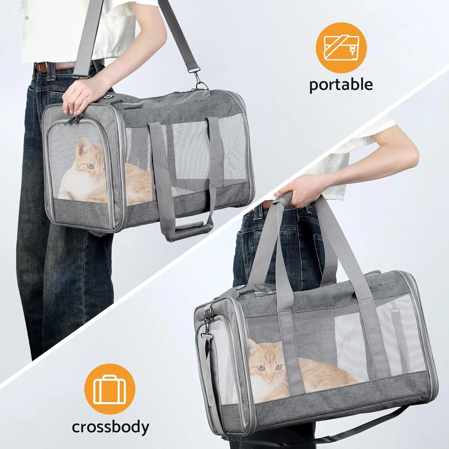 Dog Carrier, Cat Carrier Airline Approved Soft Pet Carrier with Breathable Honeycomb Board, Removable Support Board for Car,