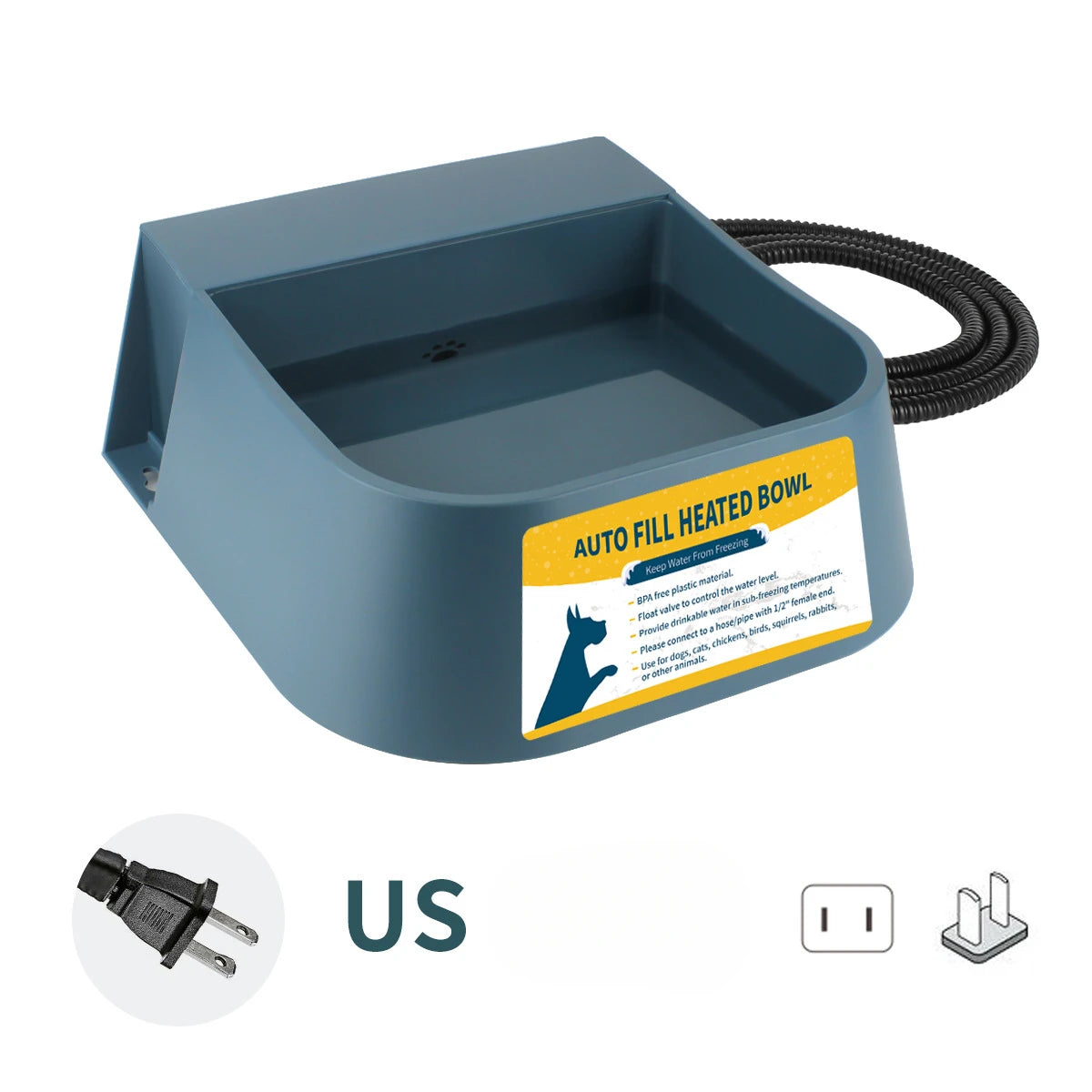 Heated Automatic Water Bowl for Dogs, Heated Dog Automatic Filling Outdoor Bowl, Heated Auto Waterer for Dog, Cats, Chicken, Animals