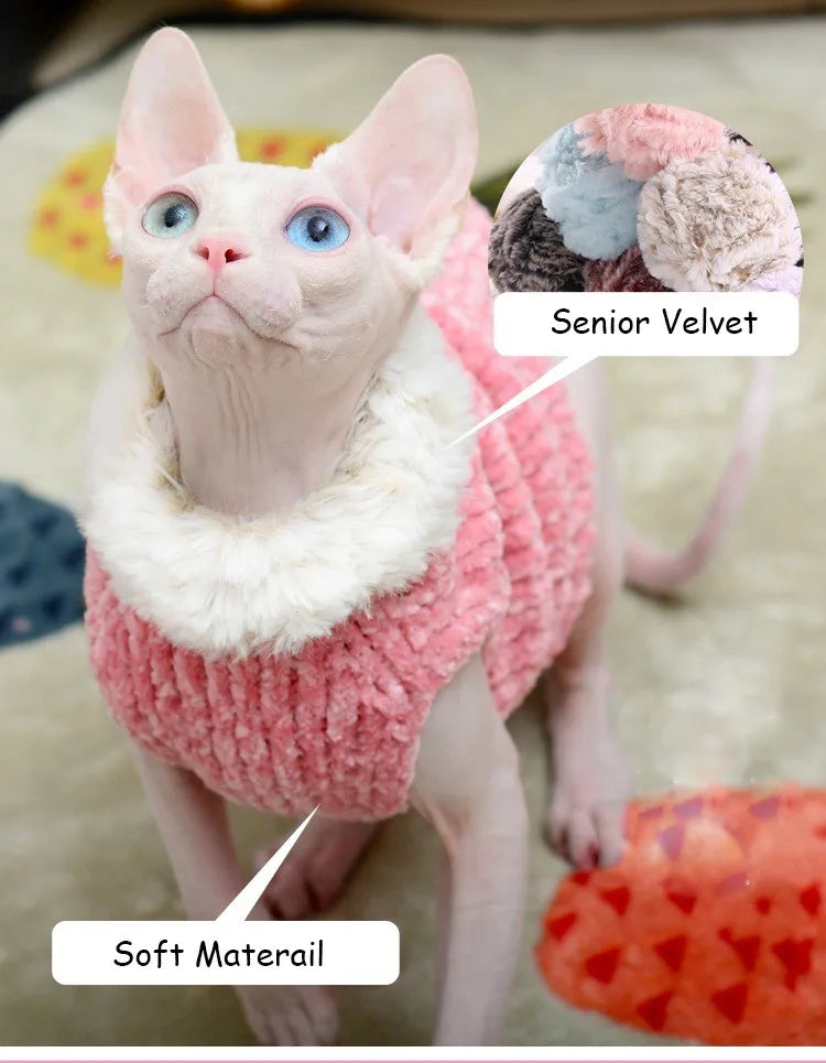 Devon Rex Thickening Plush Coat Cat Sweater Costume Sphinx Clothes Kitten Sphynx Pullover Clothing Products for Winter Outwear