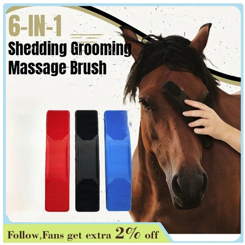 Horse Grooming Brush Massage Grooming Brush Cleaning Flea Tick Removal Rubber Hair Comb Accessories Body Mane 6 In 1 Tail Bristle riding Brush