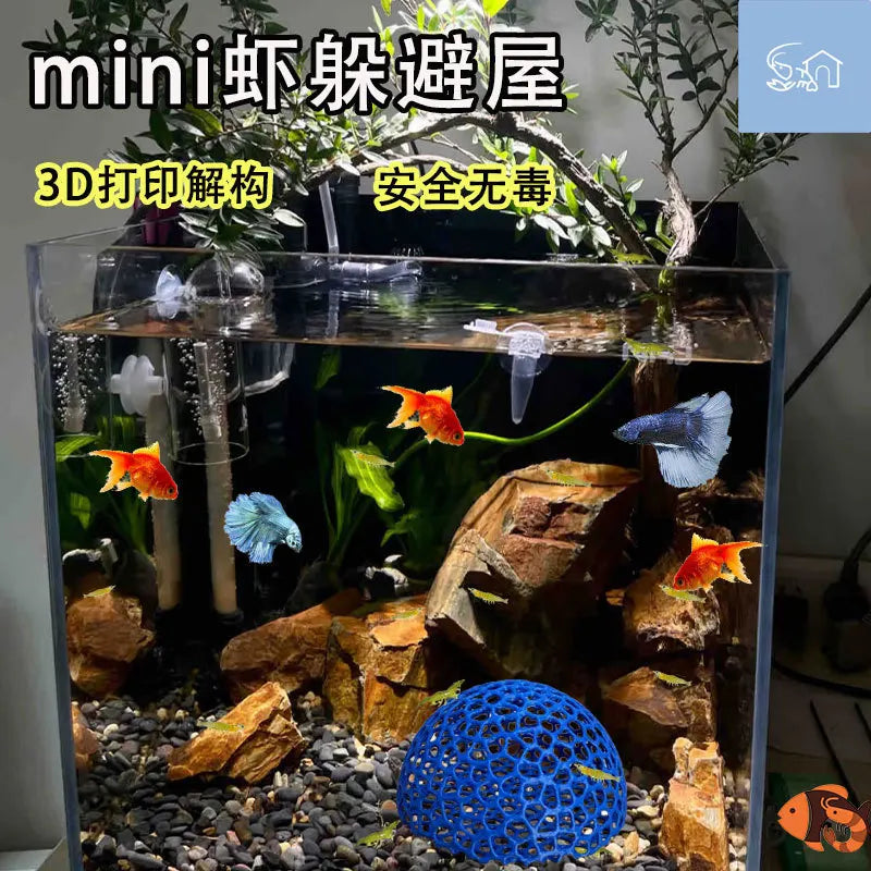 3D Printed Hiding Cave Shelter Ornaments for Small Fish Shrimp To Breed, Play and Rest, Fish Tank Accessories Aquarium Decoration