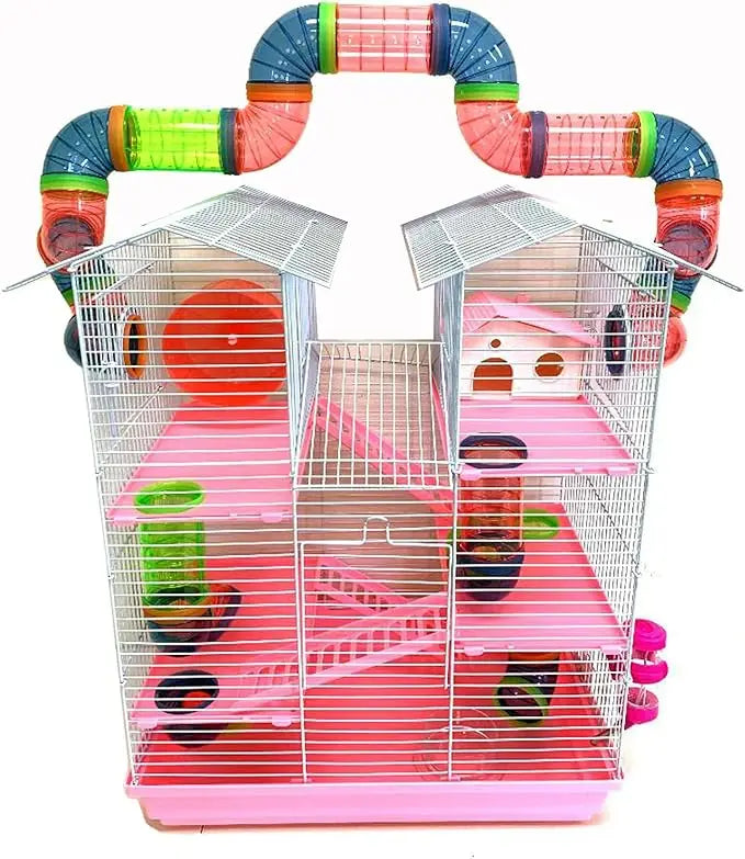 5-Floors Large Twin Tower Syrian Hamster Rodent Gerbil Mice Rat Home Cage with Crossover Tube Tunnel Expadible