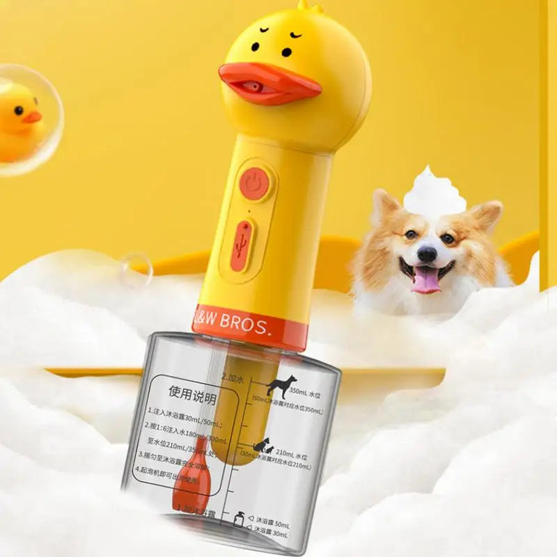 Yellow Duck Pet Cleaning Machine Type-C Charging Automatic Soap Dispenser Bathing Electric Foam Machine Pet Accessories