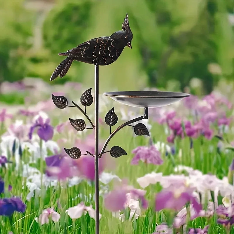 Metal Oriole Bird Feeder Stake, Waterproof Outdoor Bird Bath For Backyard Garden Lawn, Ground Feeders, Deep Antique Copper