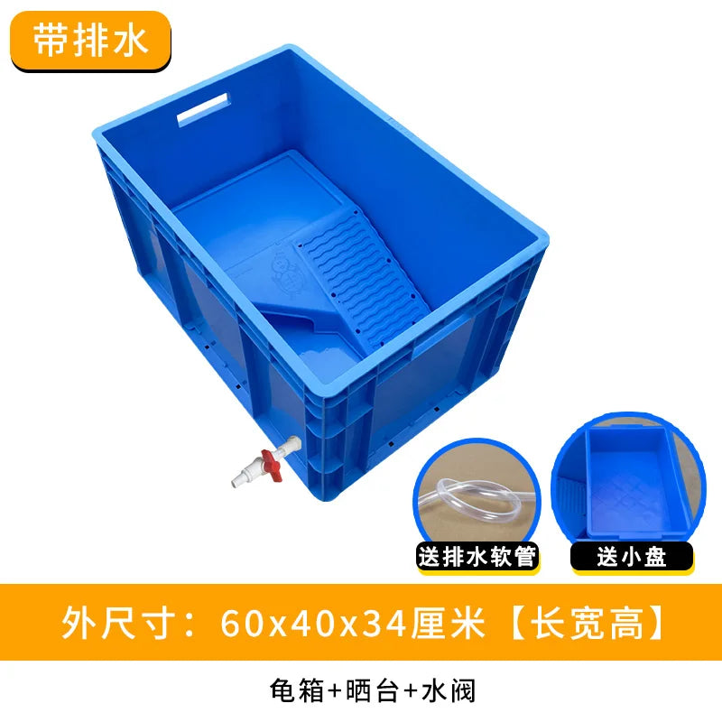 Heavy-Duty Turtle Tank with Basking Platform - Large Plastic Aquarium for Reptiles, Waterproof Fish Pond with Drainage System