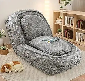 Upholstered Human Dog Bed for Adult & Pets, Convertible Lazy Sofa Bed with 5 Adjustable Position, Comfy Tatami Bean Bag Lounge Chair