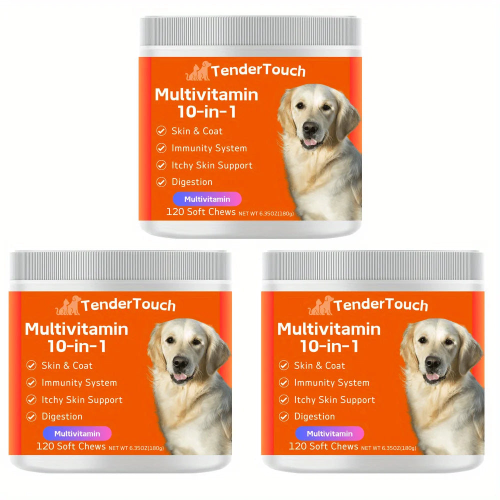 360 Chews - 3 Pack (3 x 180g/6.35oz) 540g/19.1oz - TenderTouch Multivitamin Dog Supplement, Digestive Enzymes, Grain Free Dog Supplement