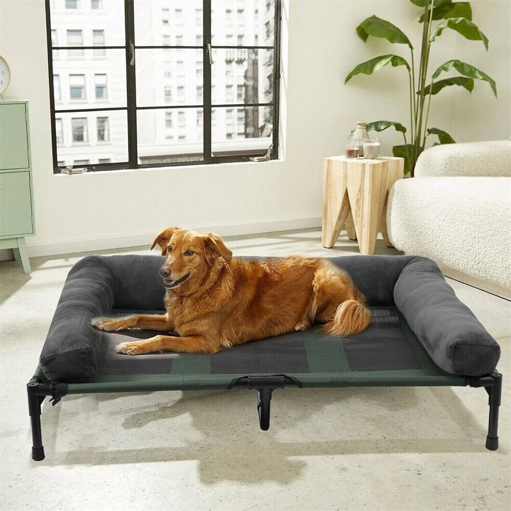XXL XL Large Dog Bed Outdoor Raised Dog Bed with Cooling Breathable Mat and Soft Plush Mat Pet Puppy Camping Cot for Home Garden Indoor