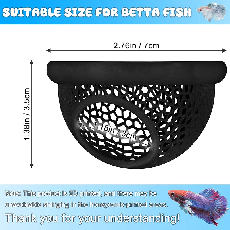 Floating Betta Hide & Shrimp Cave – 3-in-1 Aquarium Hammock, Floating Feeder Ring & Resting Spot – 3D Printed Betta Fish Decor