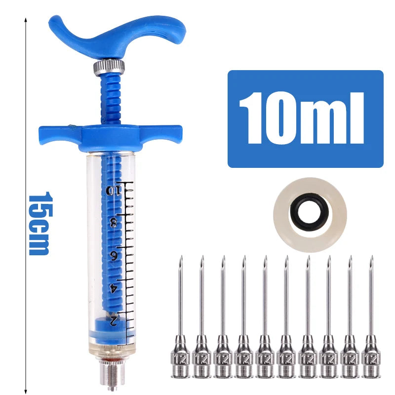 10/20/30/50ml Veterinary Tool Vaccine Syringe with 10 Needles for Farm Livestock Pig Cattle Sheep Chicken Pinhead Injection Tool