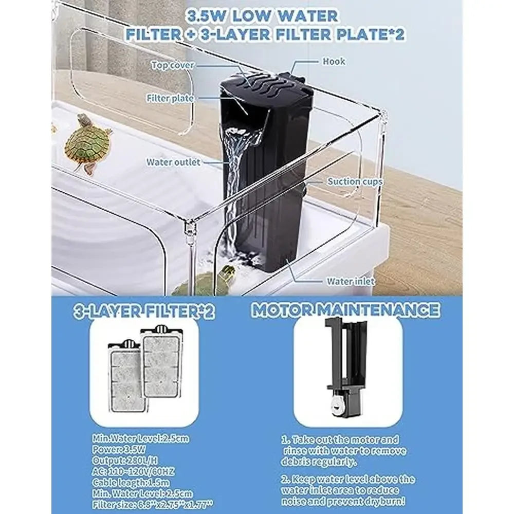 Acrylic Turtle Tank Starter Kit Tank Light Filter Basking Platform Small Tank Kit with Bottom Drainage Multi-Function
