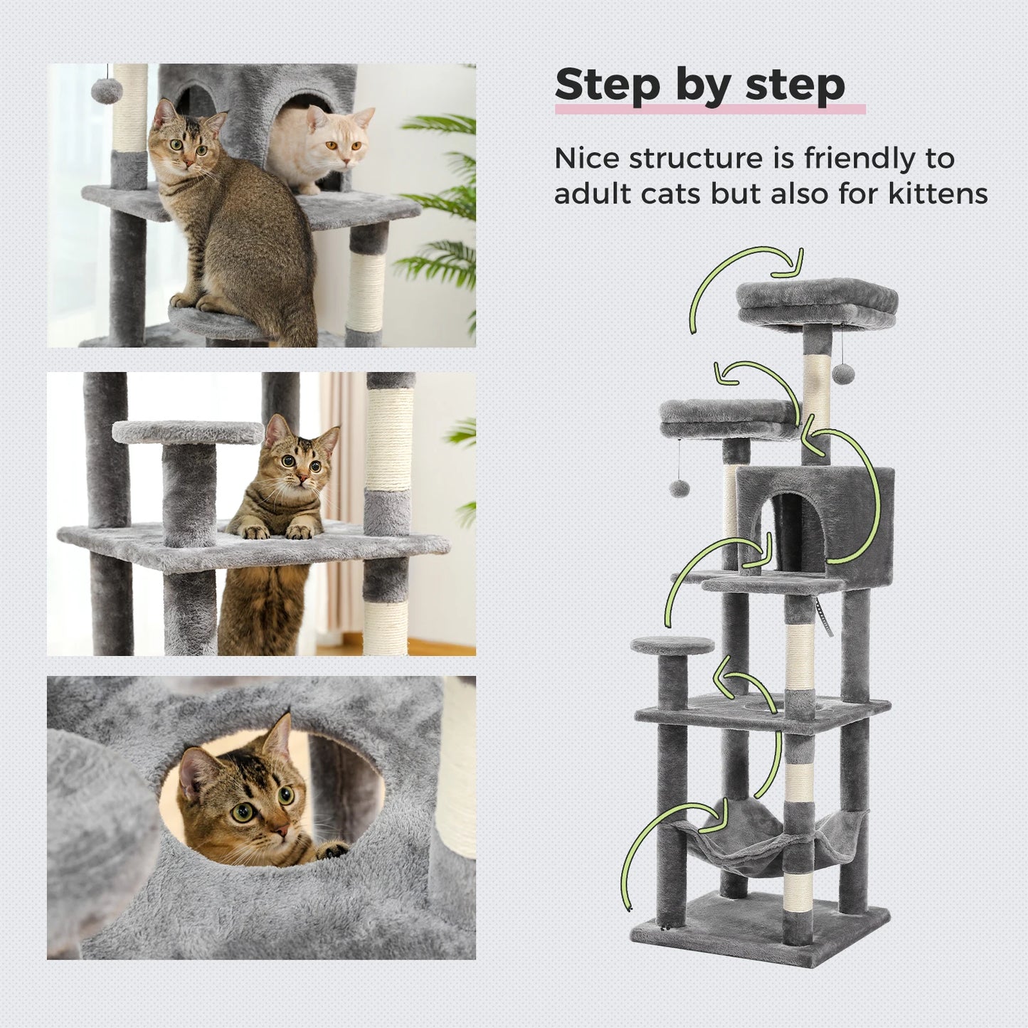 Large Cat Tree Tall Cat Tower for Indoor Cats Multi-Level Plush Cat Condo with Scratching Posts Scratching Posts Perches Caves