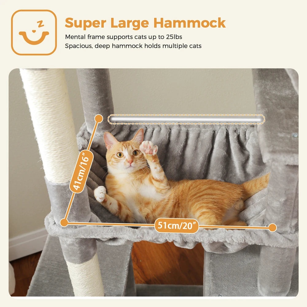 Large Cat Tree Tower Home Furniture Cat Tower Pets Hammock Sisal Cat Scratching Post Climbing Frame Spacious Perch