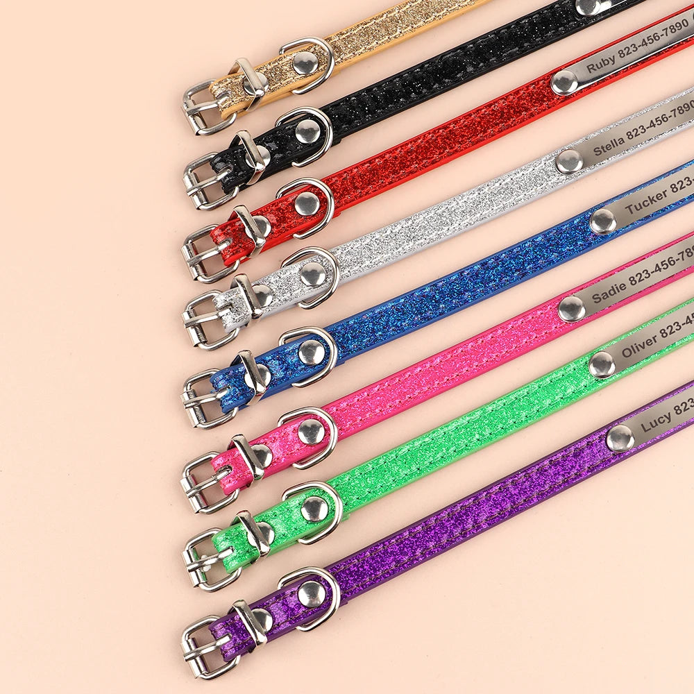 Custom Cat Collar Bling Leather Cat Collars Personalized Kitten Cat Small Dogs Puppy Collar With Engraved ID Nameplate