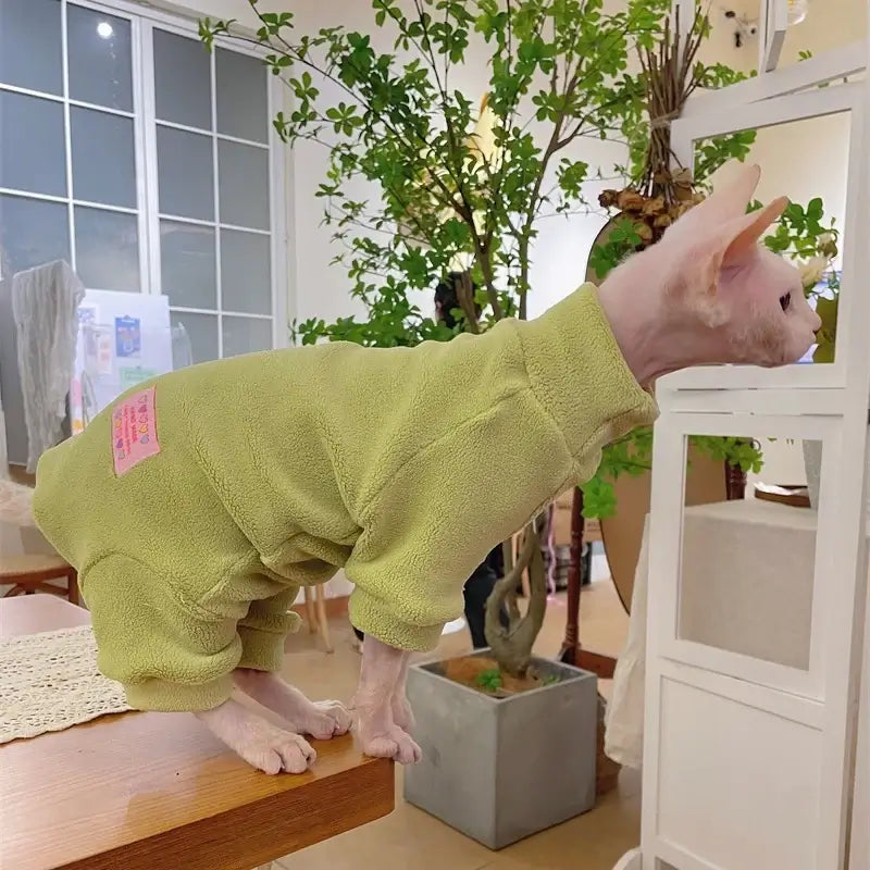 Fleece Coat for Sphynx Cat Warm Sweatshirt 4-legged Jumpsuit