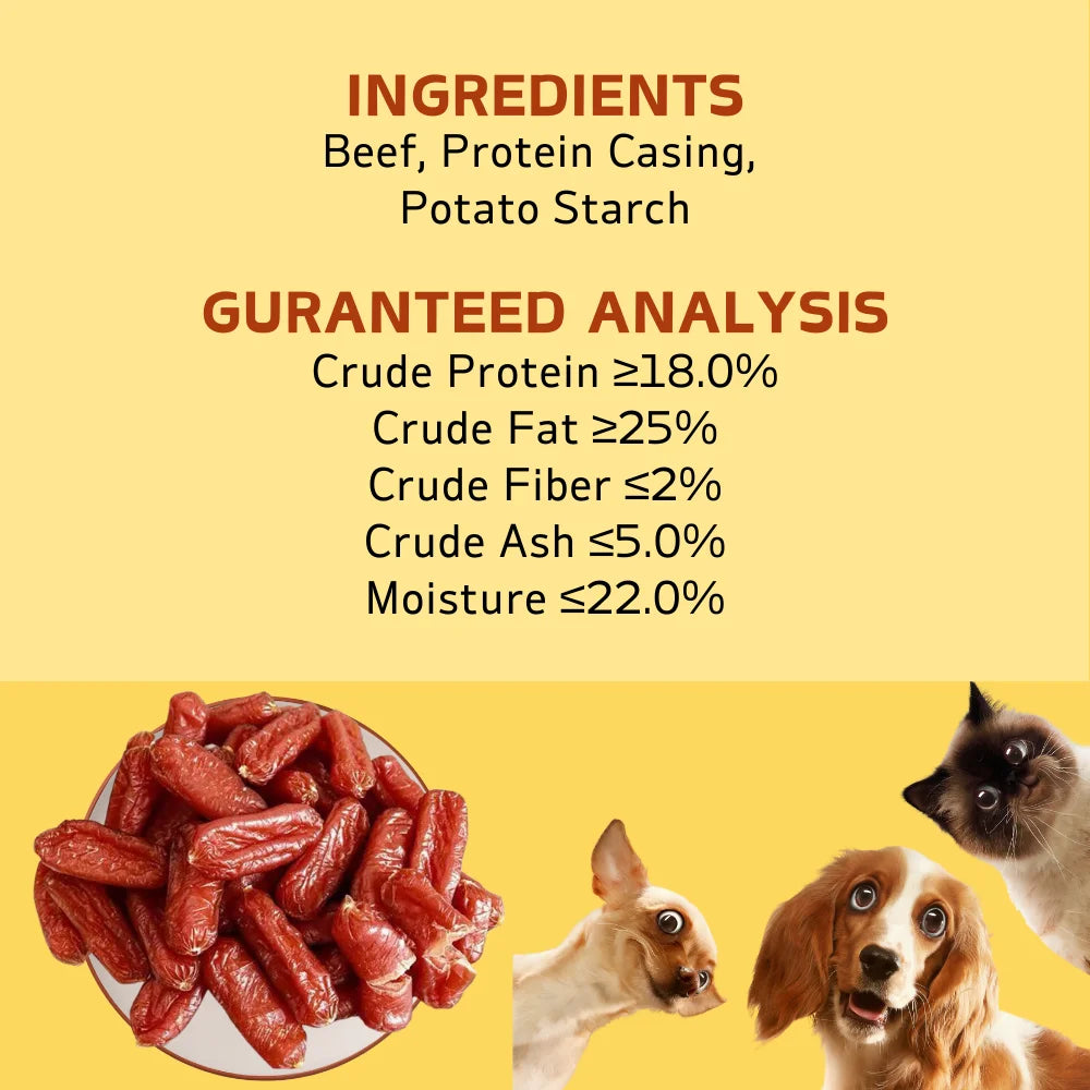 7.05oz/14.11oz(200g/400g) Beef Sausage, All Natural Ingredients, Natural Dog Treats, Healthy, Easily Digestible
