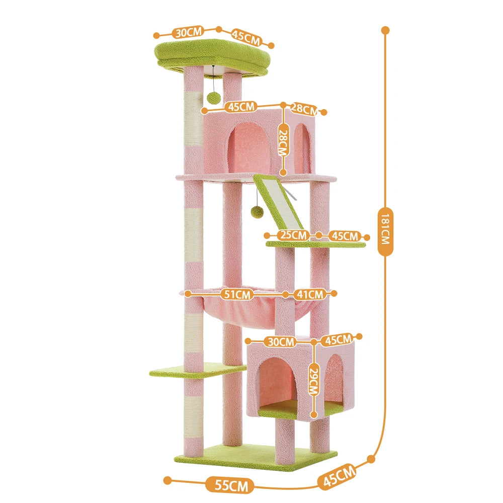 Large Cat Tree Tower Home Furniture Cat Tower Pets Hammock Sisal Cat Scratching Post Climbing Frame Spacious Perch
