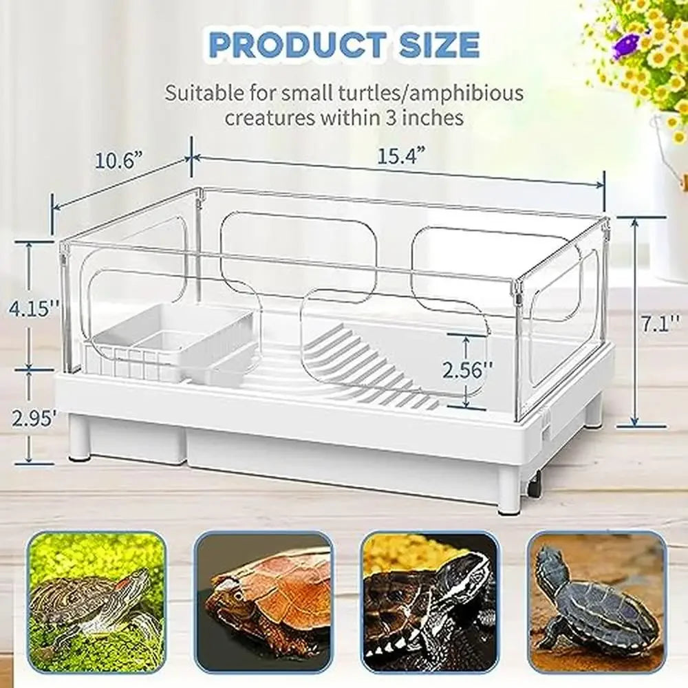 Acrylic Turtle Tank Starter Kit Tank Light Filter Basking Platform Small Tank Kit with Bottom Drainage Multi-Function
