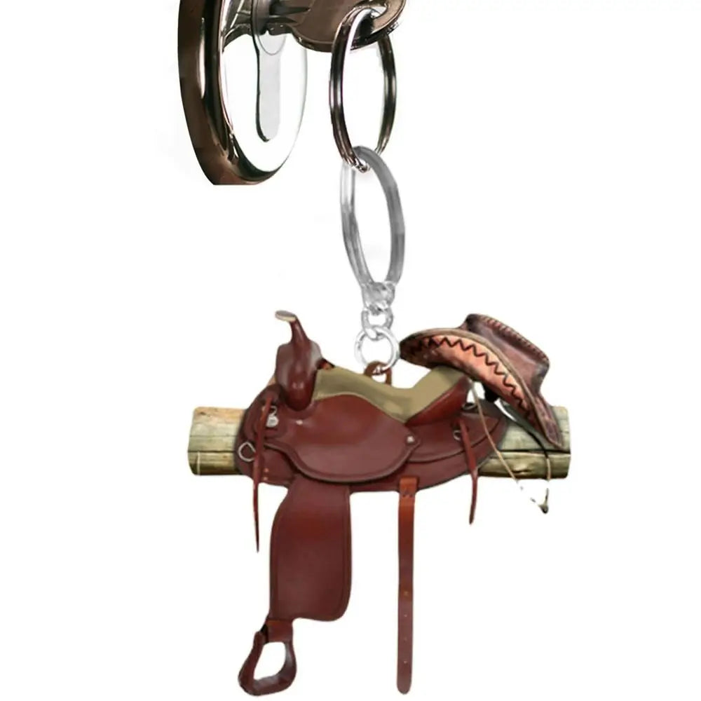 Horse Saddle Ornament Riding Horse Keychain Flat Acrylic Horse Lover Saddle Cowboy Cowgirl Western English Car Rear View Mirror Accessories