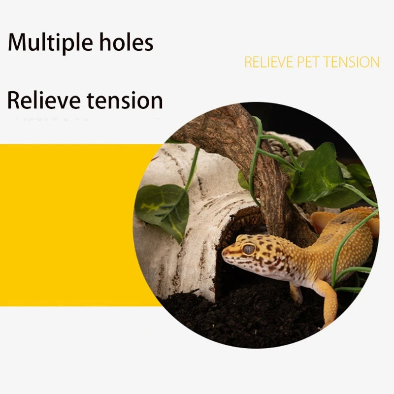 Hideout Cave Small Animal Hide Resin Log Pet Tortoise Escape Habitat Safe for Lizards Leopard Geckos Scorpions