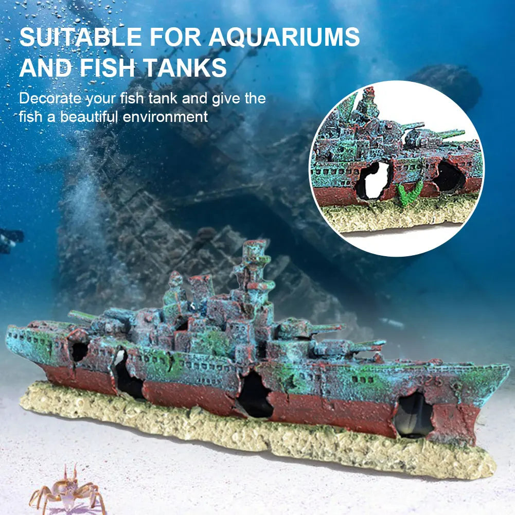 Resin Sunken Pirate Ship Multifunction Warship Shipwreck Decorations for Fish Tank