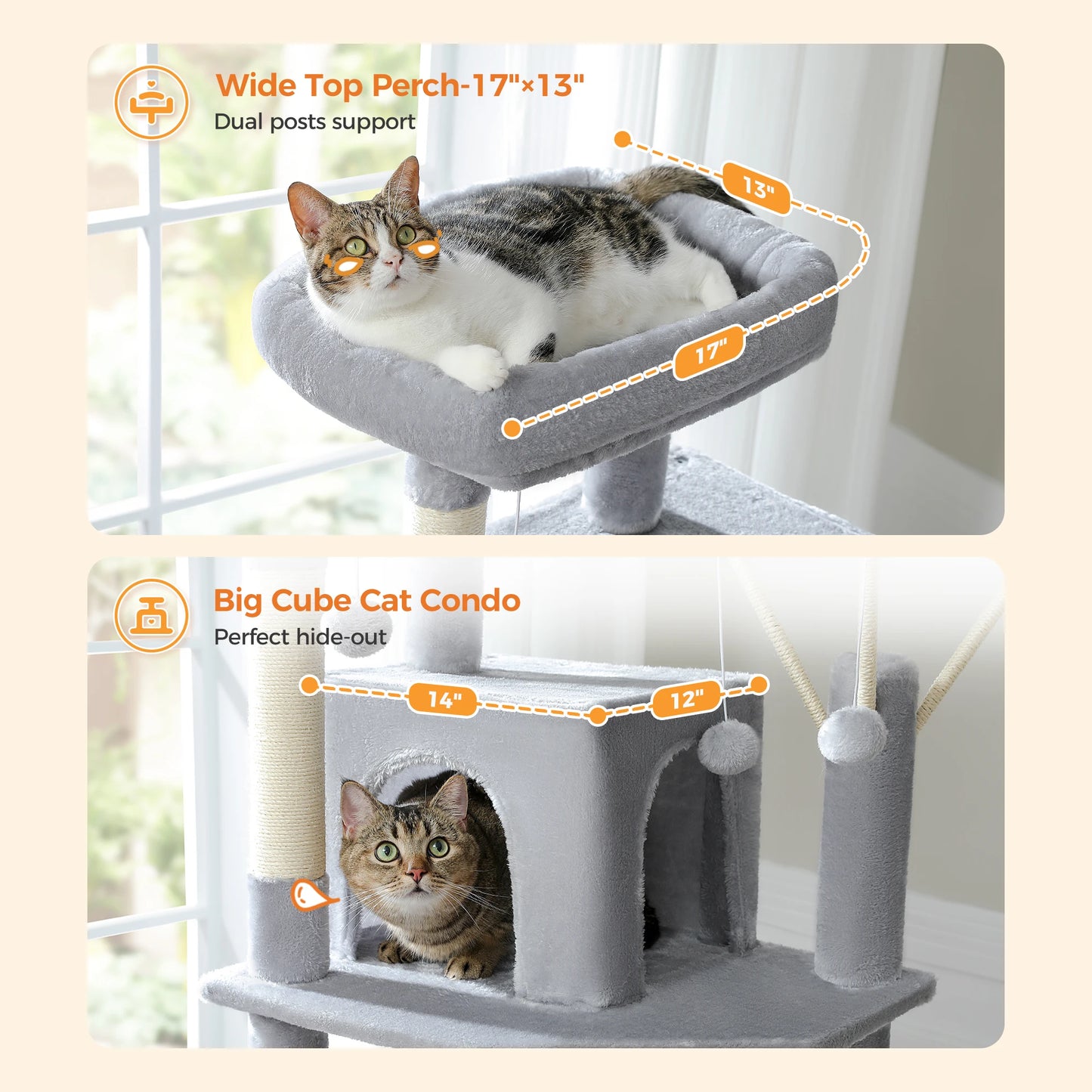 Large Cat Tree Tall Cat Tower for Indoor Cats Multi-Level Plush Cat Condo with Scratching Posts Scratching Posts Perches Caves
