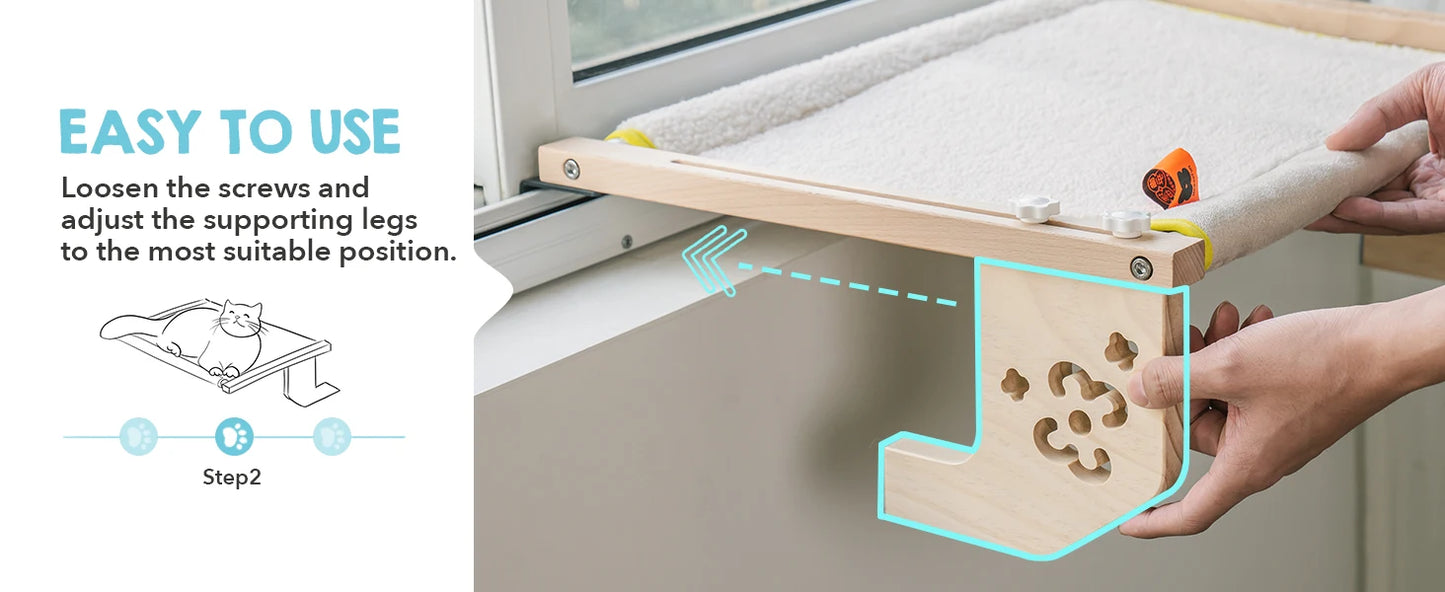 Mewoofun Cat Window Perch Wood Metal Frame Easy to Assemble for Windowsill Bedside Drawer and Cabinet More Beige Chessboard