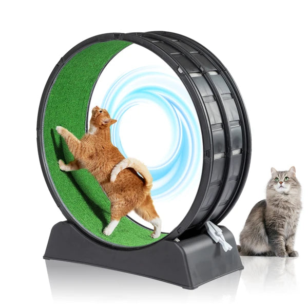 Cat Treadmill Wheel Exerciser with Carpeted Runway, Plastic Cat Running Wheel for Cats Daily Exercise and Weight Loss, Black