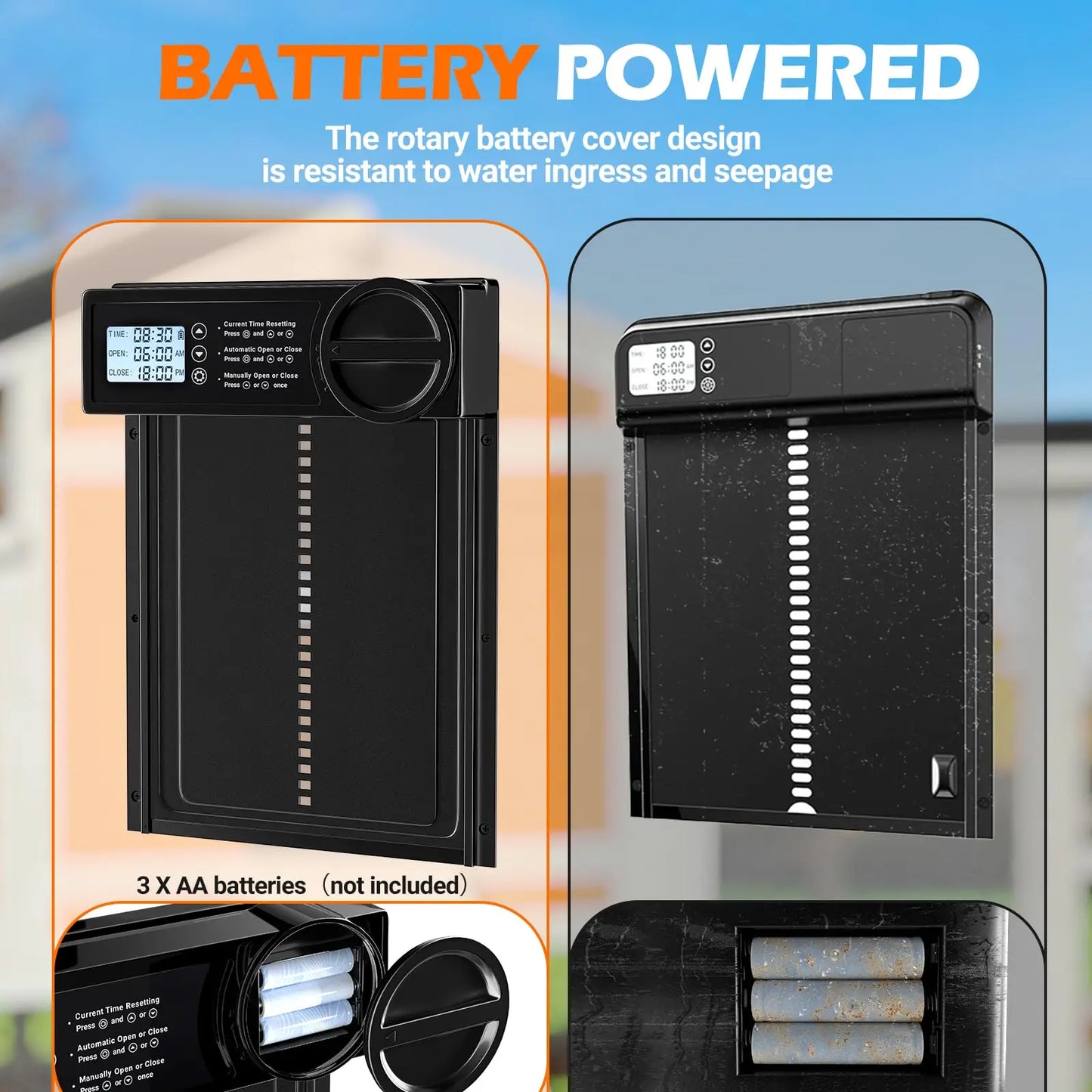 Automatic Chicken Coop Door Auto Duck Door Battery Powered Electric Chicken Coop Door with Timer & Manual Control LED Screen
