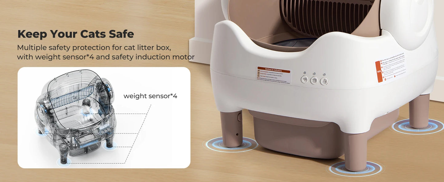 Self Cleaning Litter Box, Automatic Cat Litter Box with APP Control, Odor-Free Large Waste Bin, Open-Top for Multi Cats
