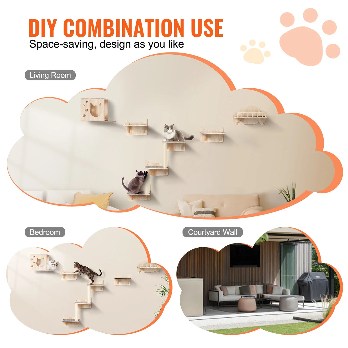 Wall Mounted Cat Shelves and Perches Cat Floating Furniture up to 40lbs for Sleeping/Playing/Climbing Set Sleeping/Playing/Climbing Set
