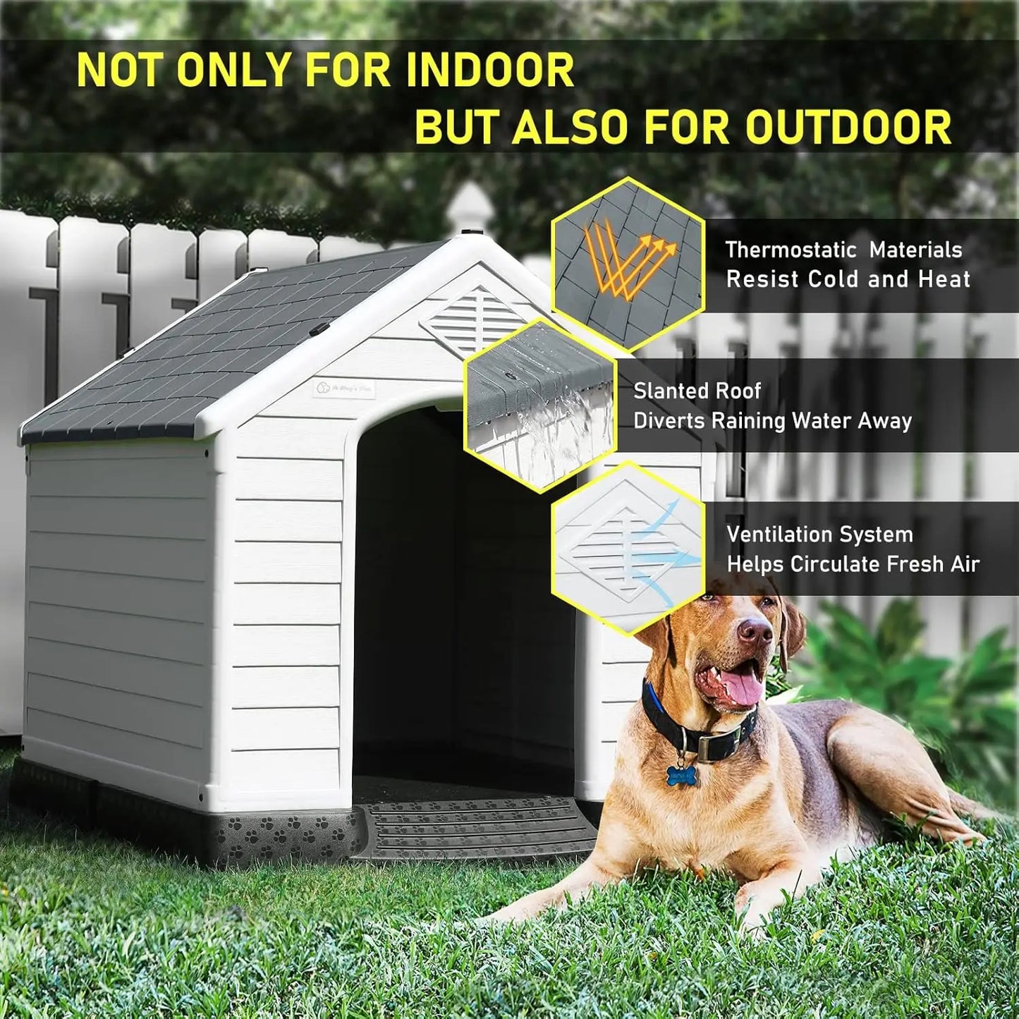 LEMBERI Durable Waterproof Plastic Dog House for Small to Large Sized Dogs, Puppy Shelter with Elevated Floor, Easy to Assemble