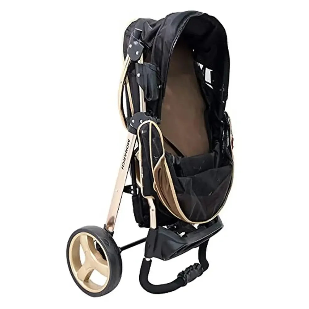 Foldable Aluminum Three Wheeled Pet Stroller Medium and Small Pets Lightweight with Storage and Mesh Ventilation Ergonomic Handles