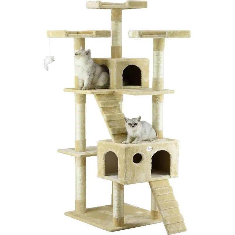 72" Tall Cat Tree Tower with Cat Condos - Large Cat Tree - Tower for Indoor Cats - Play Scratch Hide Climb Activity