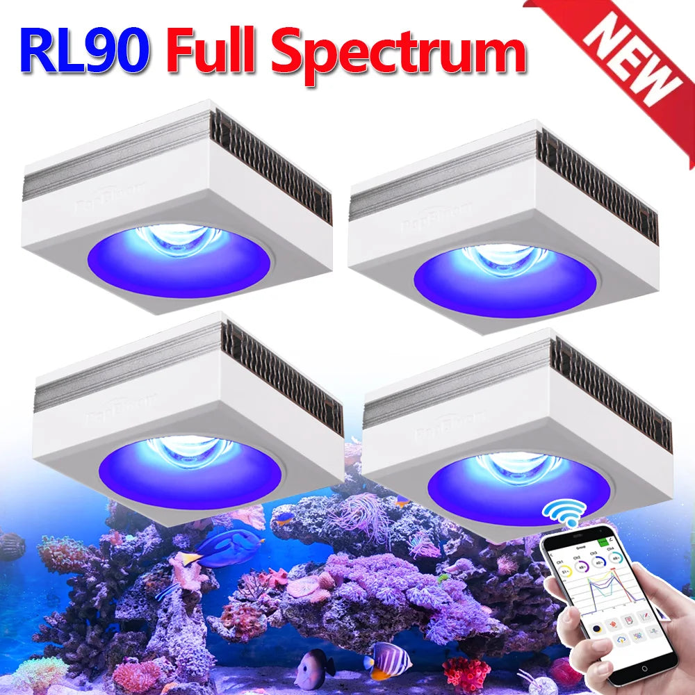 RL90 WiFi Led Aquarium Light Full Spectrum , App Control Marine Aquarium Light for Reef Coral Seawater Aquarium Tank Lamp