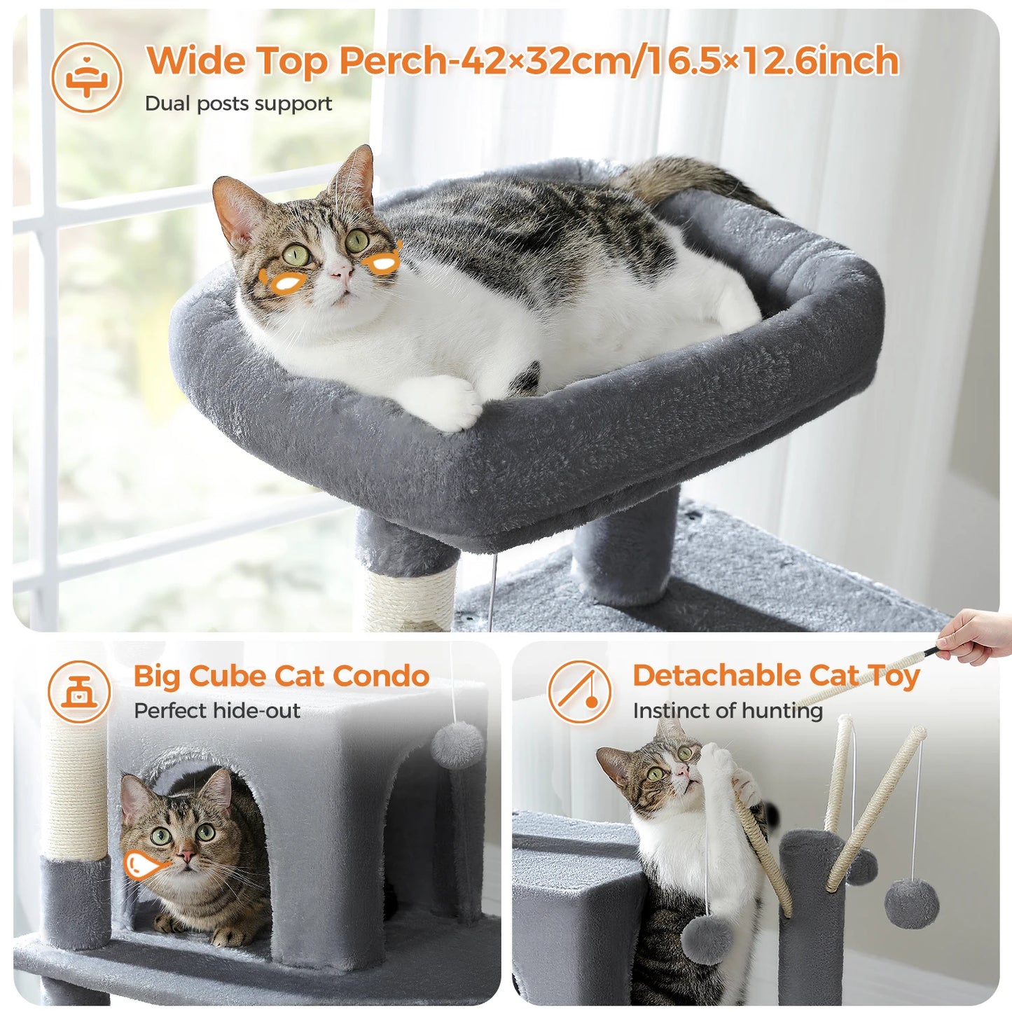 Large Cat Tree Tall Cat Tower for Indoor Cats Multi-Level Plush Cat Condo with Scratching Posts Scratching Posts Perches Caves