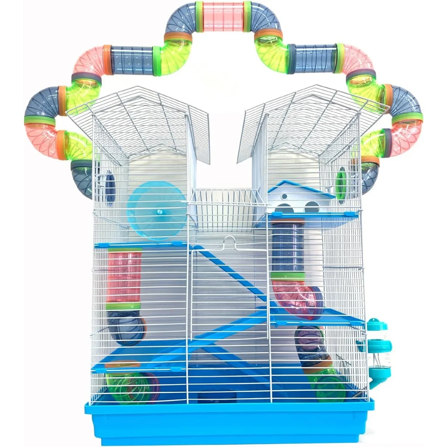5-Floors Large Twin Tower Syrian Hamster Rodent Gerbil Mice Rat Home Cage with Crossover Tube Tunnel Expadible