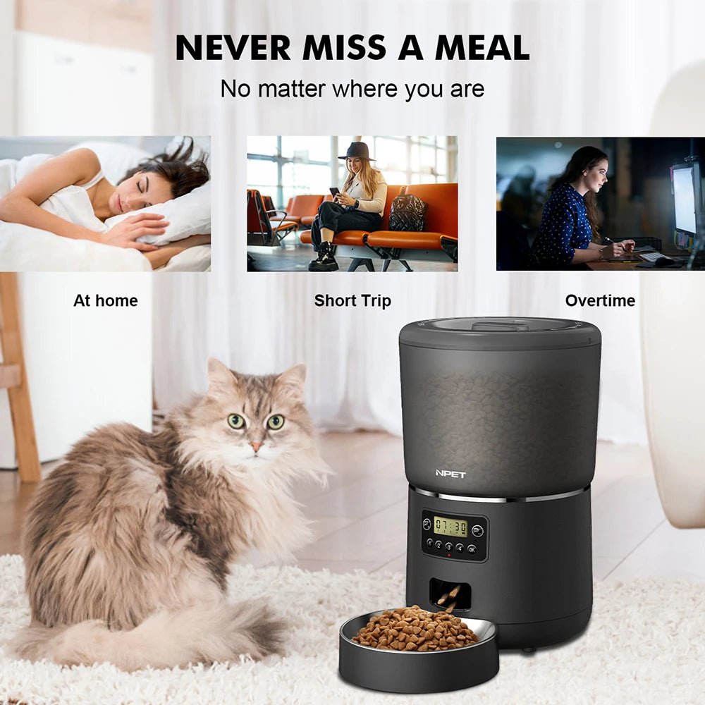 NPET 4L Automatic smart pet feeder for cats & dogs multiple pets with stainless steel bowl Customize healthy food 1-9 portions