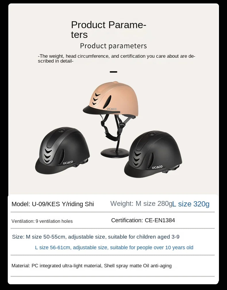 50-61cm Ultra Light Adults Children's Equestrian Helmet Adjustable Riding Helmet Knight Hat Removable Brim Horse Equipment