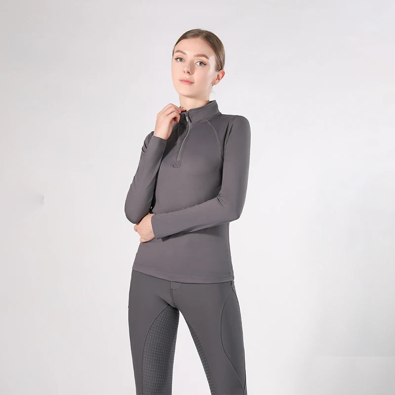 MXLLINA Western Zipper Horseback Riding Long Sleeve Base layer Equestrian Tops Breathable Riding Shirts Equestrian Clothing