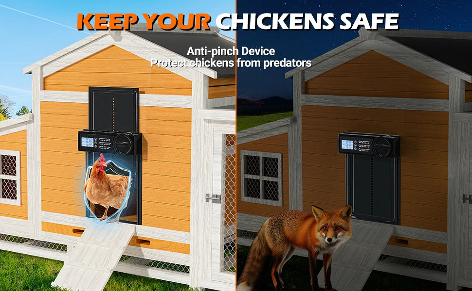 Automatic Chicken Coop Door Auto Duck Door Battery Powered Electric Chicken Coop Door with Timer & Manual Control LED Screen