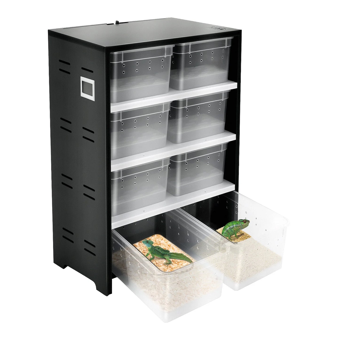 Reptile Breeding Cabinet with 8 Clear Boxes, 25W Heating Pad, Thermometer, for Spiders, Lizards & Small Reptiles, Space-Saving